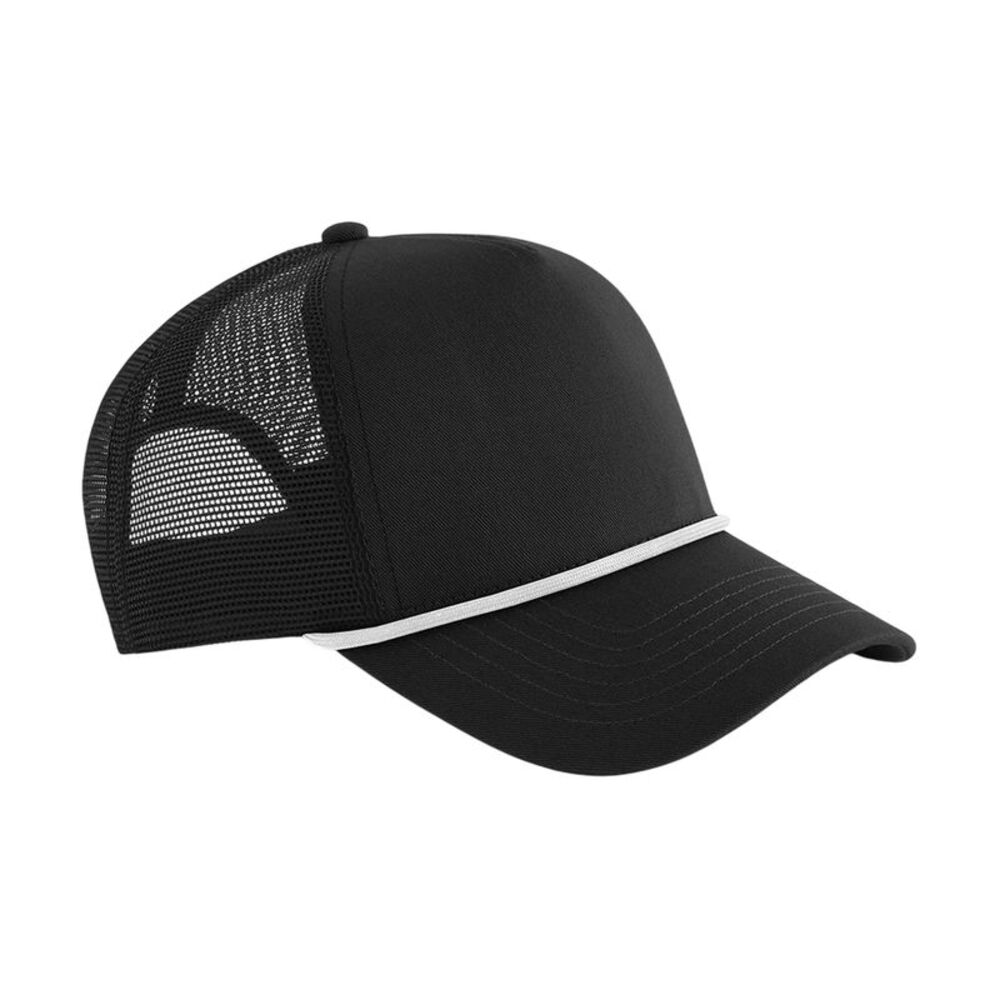 Beechfield Rope Detail 5 Panel Trucker Cap / Black/White
